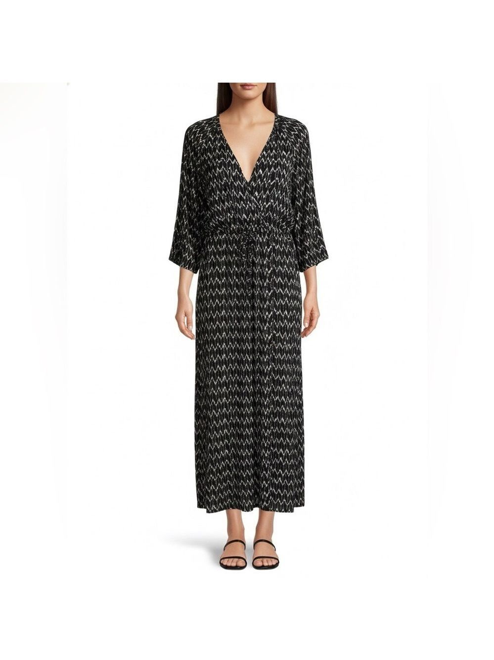 GAP Black White Print Full Button Front Maxi Length Shirt Dress Drawstring Waist